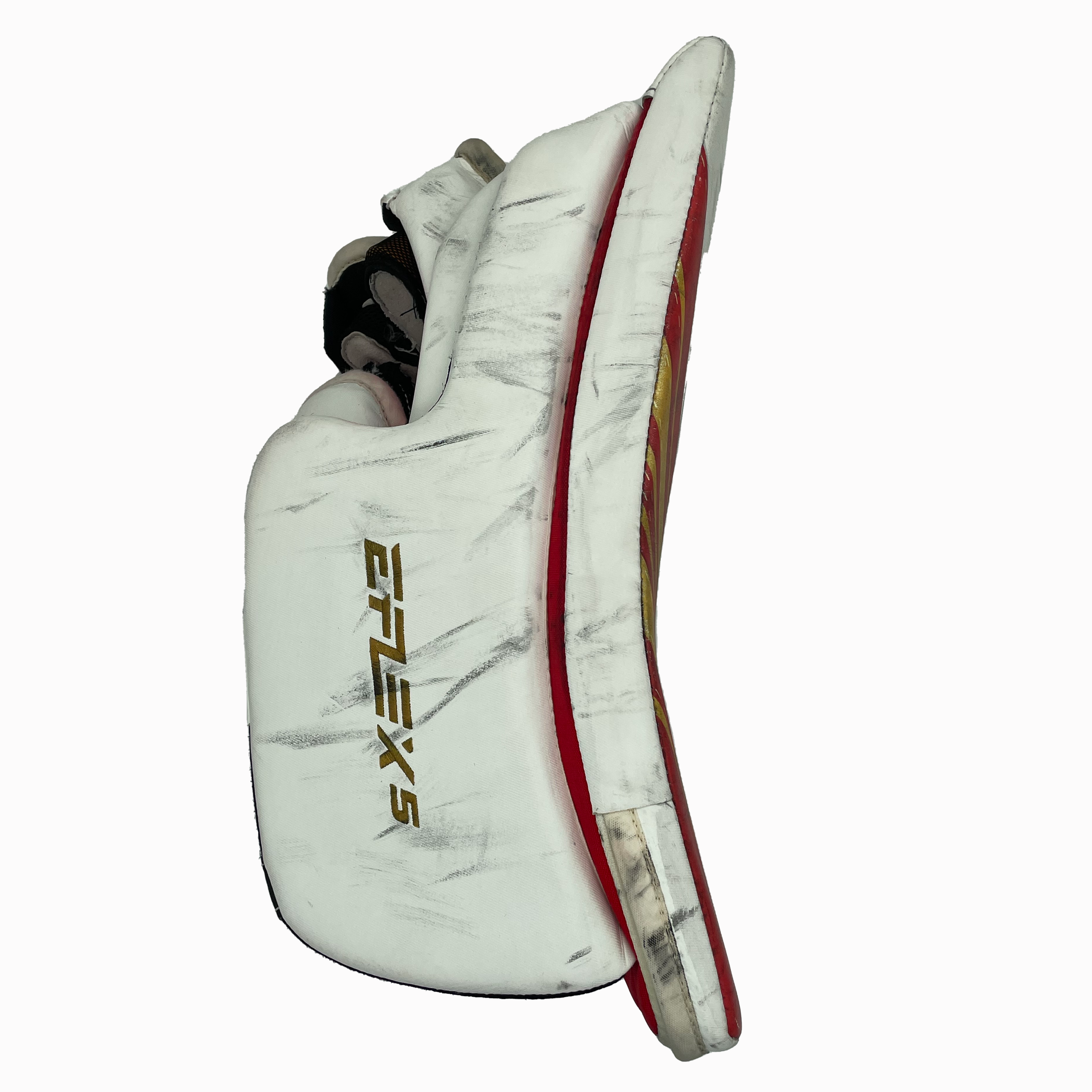 CCM Extreme Flex 5 - Ensemble de gardien de but Pro Stock d'occasion (blanc/rouge/jaune)